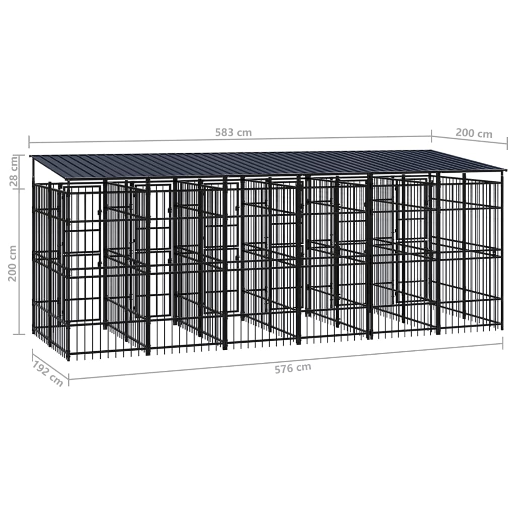 vidaXL Padoc pentru câini de exterior cu acoperiș, 11,06 m², oțel