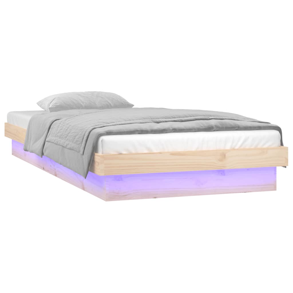 vidaXL Cadru de pat cu LED, mic single, 75x190 cm, lemn masiv