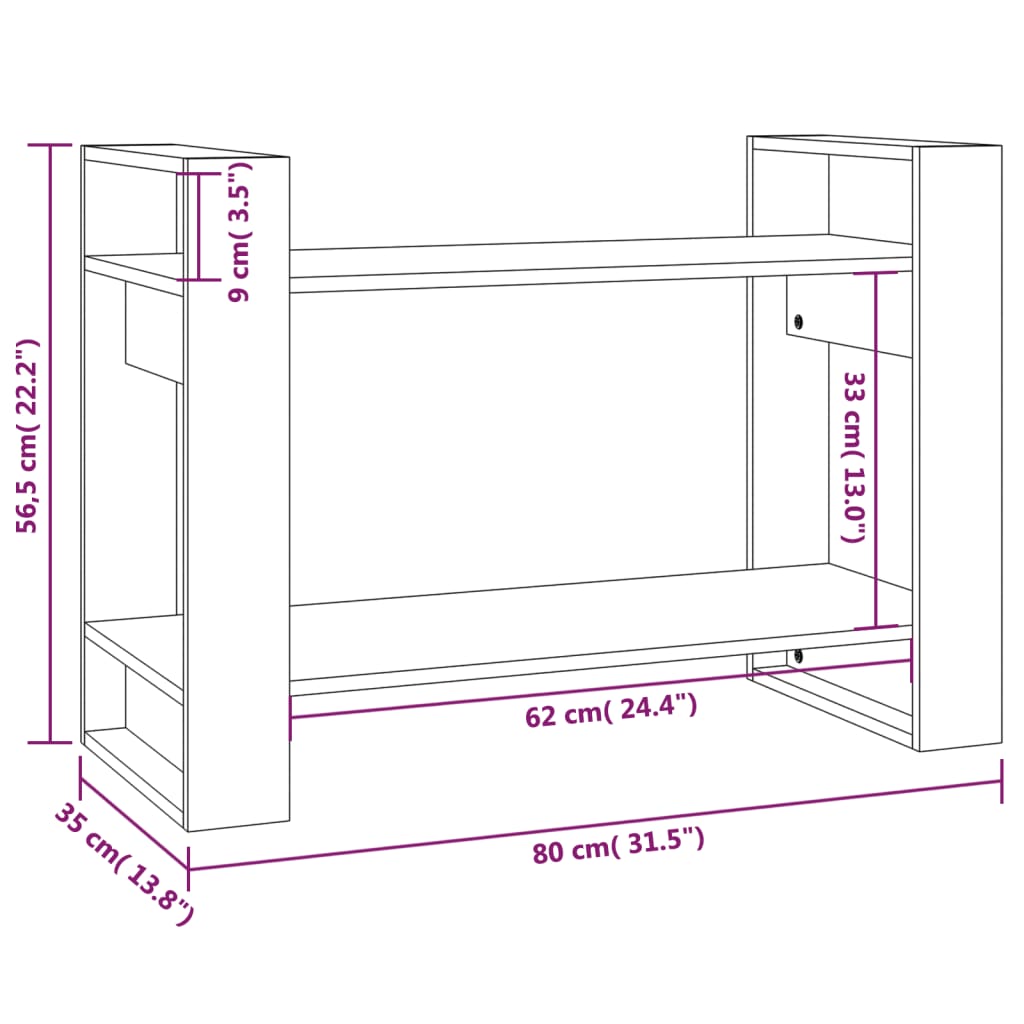 vidaXL Bibliotecă/Separator cameră, gri, 80x35x56,5 cm, lemn masiv pin