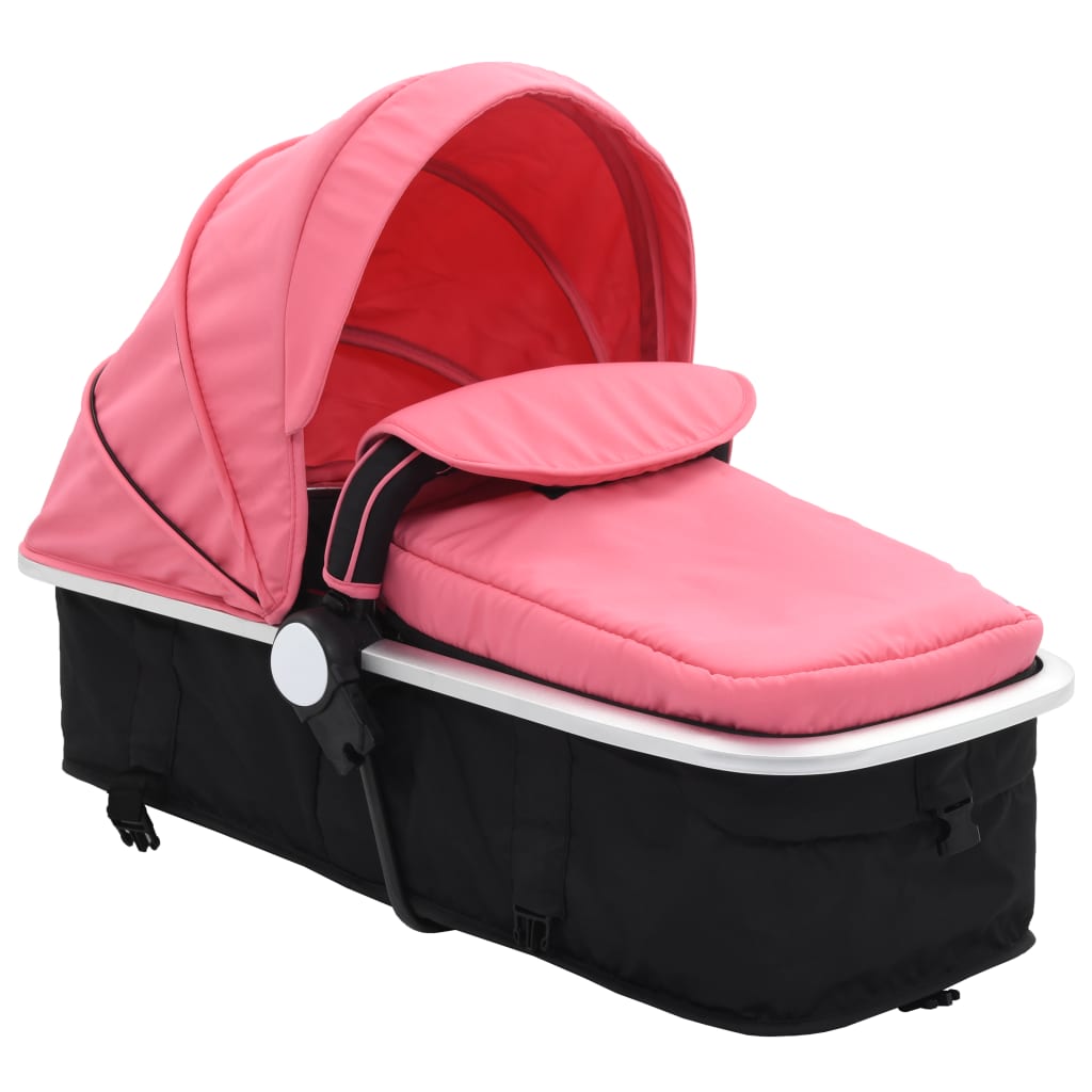 vidaXL Căruț/landou pentru copii 2-în-1, roz și negru, aluminiu