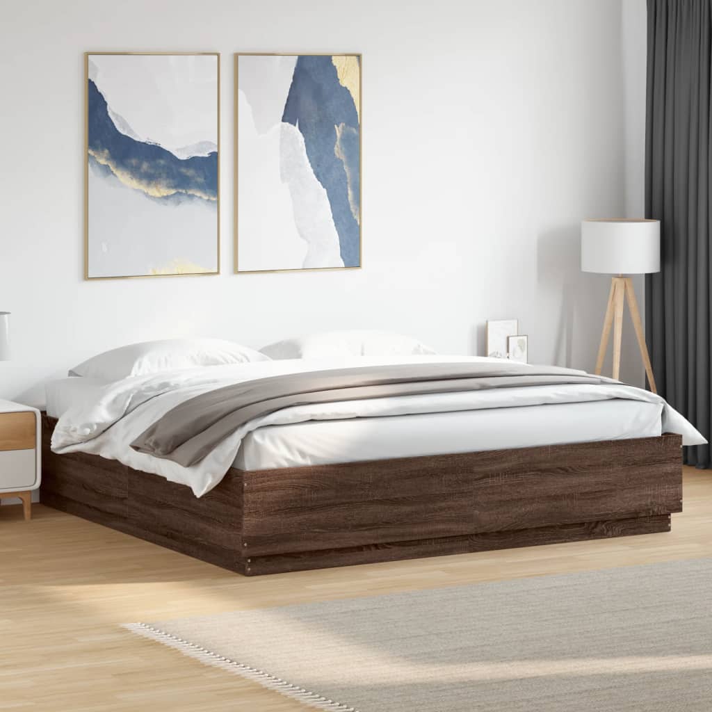 vidaXL Cadru de pat cu lumini LED stejar maro 180x200cm lemn prelucrat