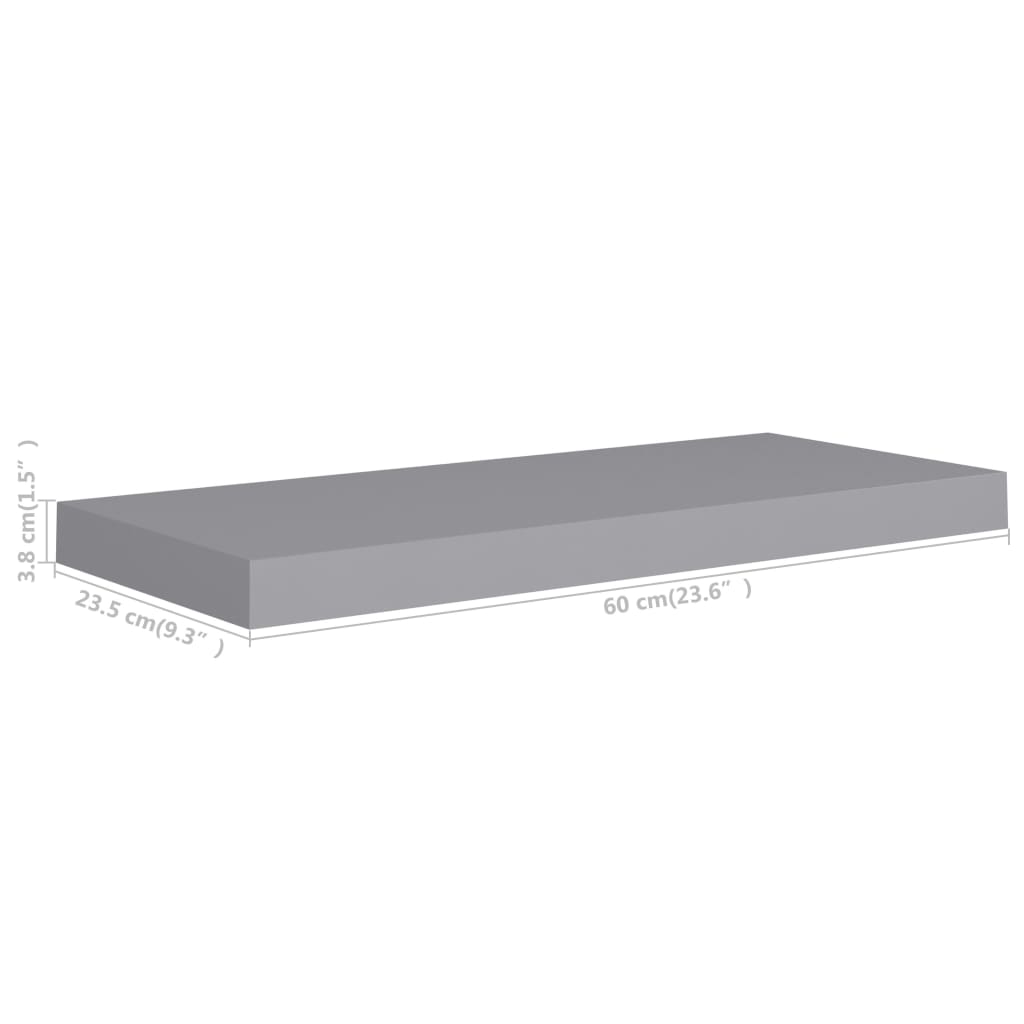 vidaXL Rafturi de perete suspendate, 2 buc., gri, 60x23,5x3,8 cm, MDF