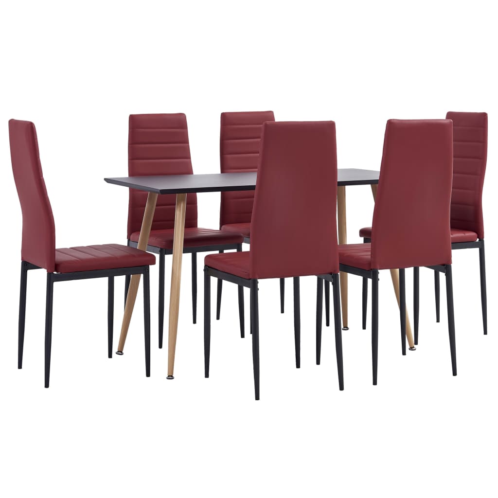 vidaXL Set mobilier de bucătărie, 7 piese, roșu bordo piele ecologică