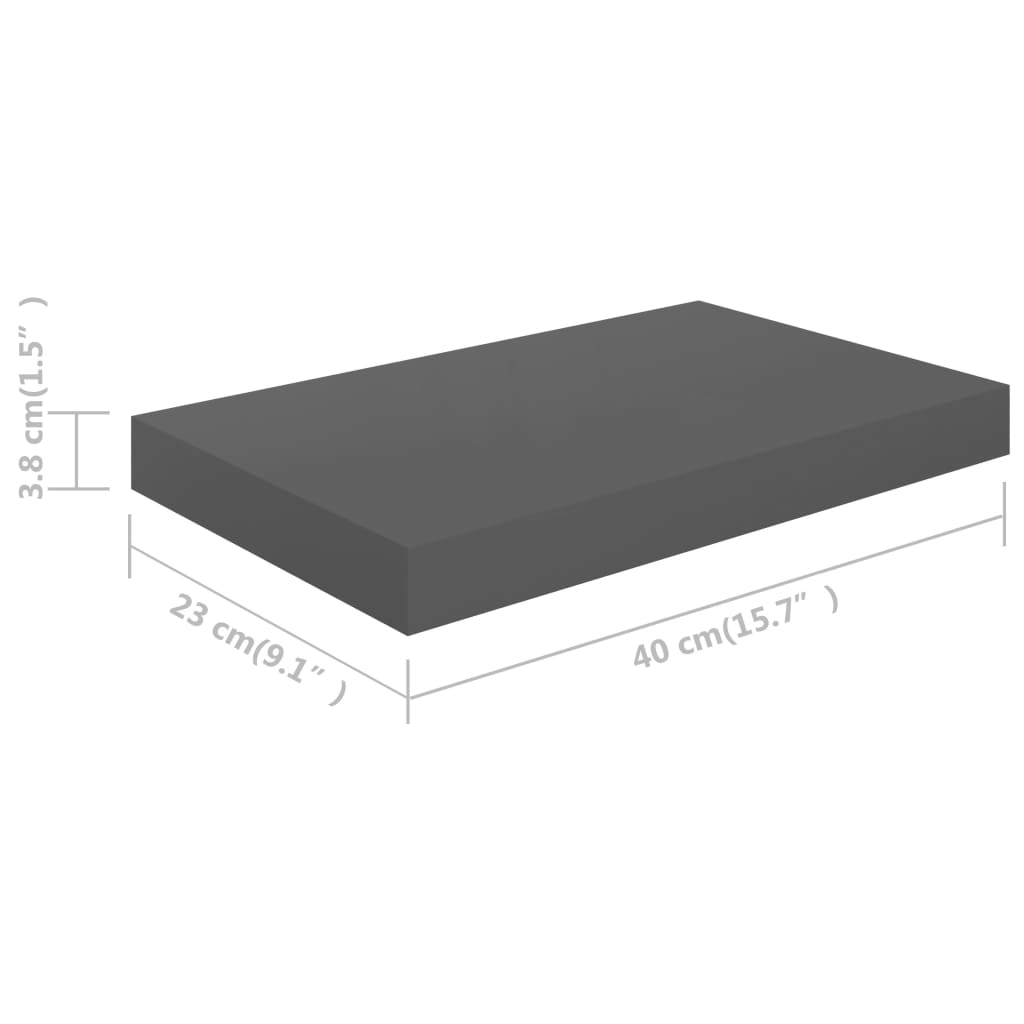 vidaXL Rafturi de perete, 4 buc., gri extralucios, 40x23x3,8 cm, MDF