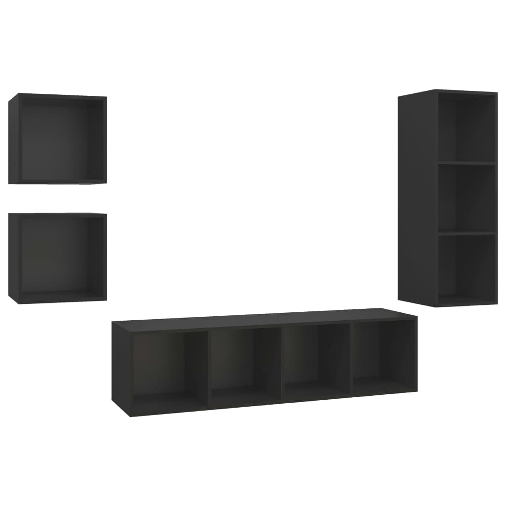 vidaXL Set de dulapuri TV, 4 piese, negru, PAL