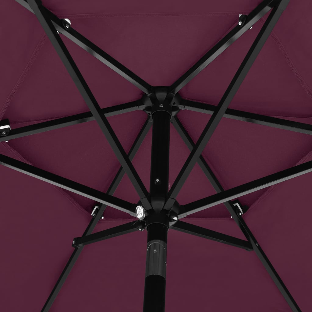 vidaXL Umbrelă de soare 3 niveluri, stâlp aluminiu, roșu bordo, 2,5 m