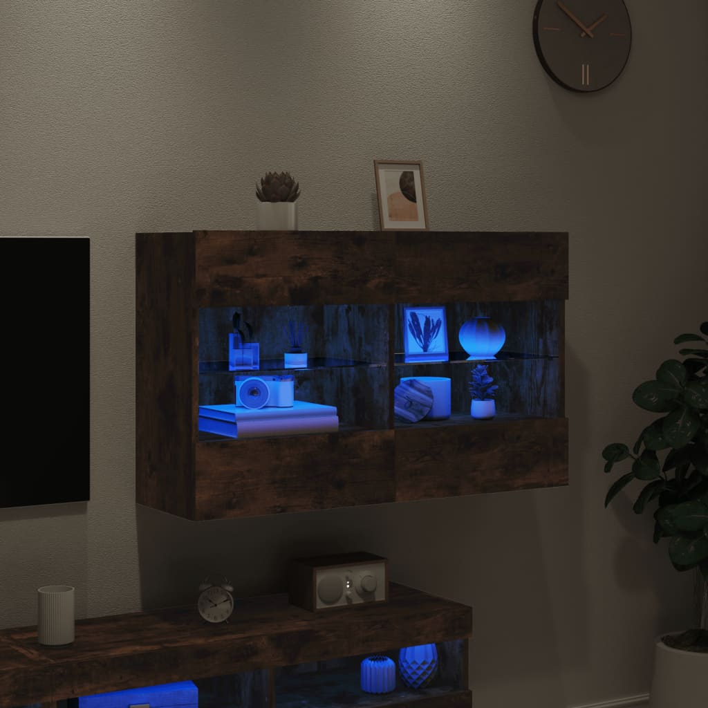 vidaXL Comodă TV de perete cu LED, stejar fumuriu, 98,5x30x60,5 cm