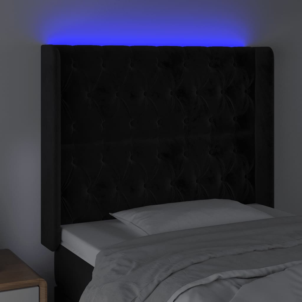vidaXL Tăblie de pat cu LED, negru, 103x16x118/128 cm, catifea