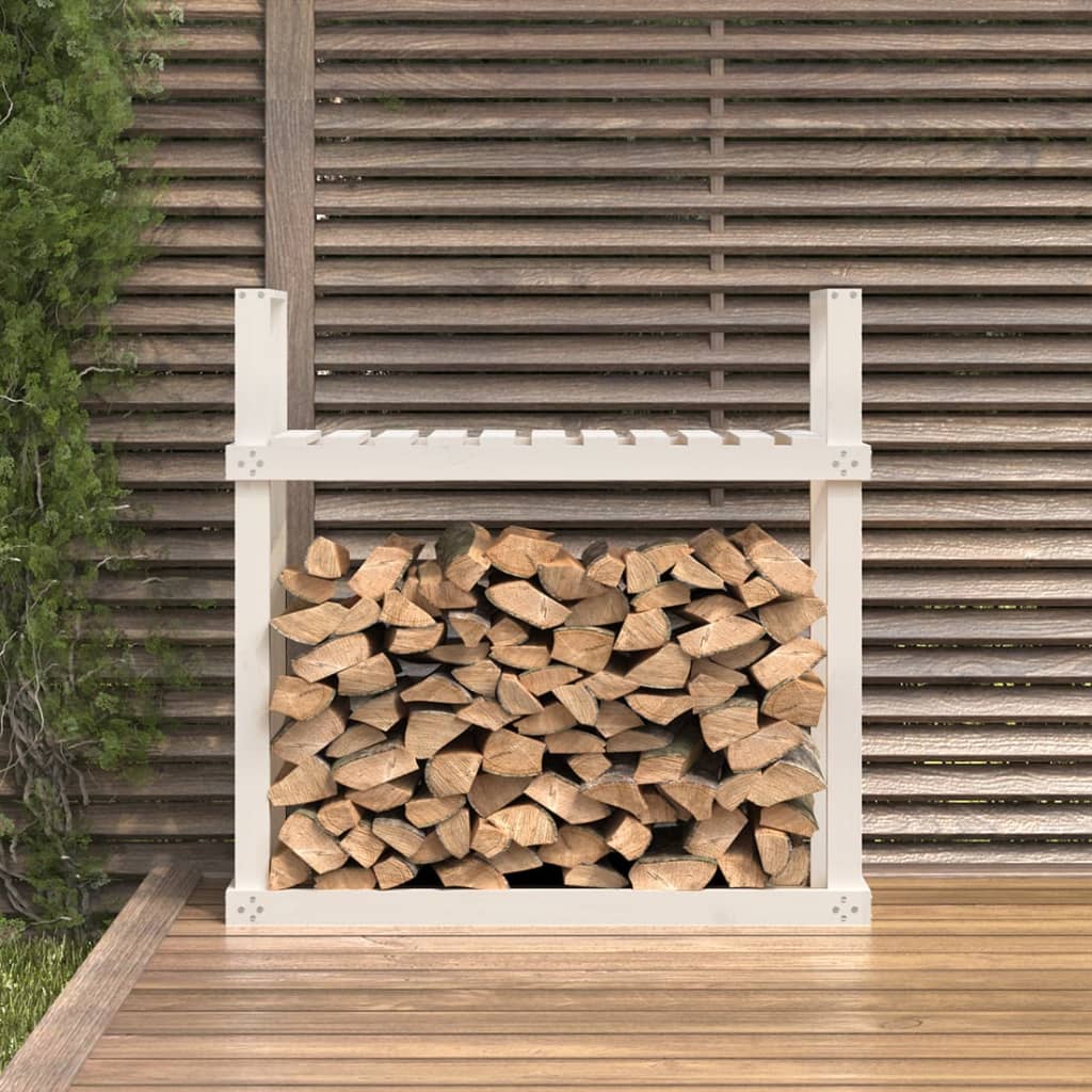 vidaXL Rastel pentru lemne de foc, alb, 110x35x108,5 cm lemn masiv pin
