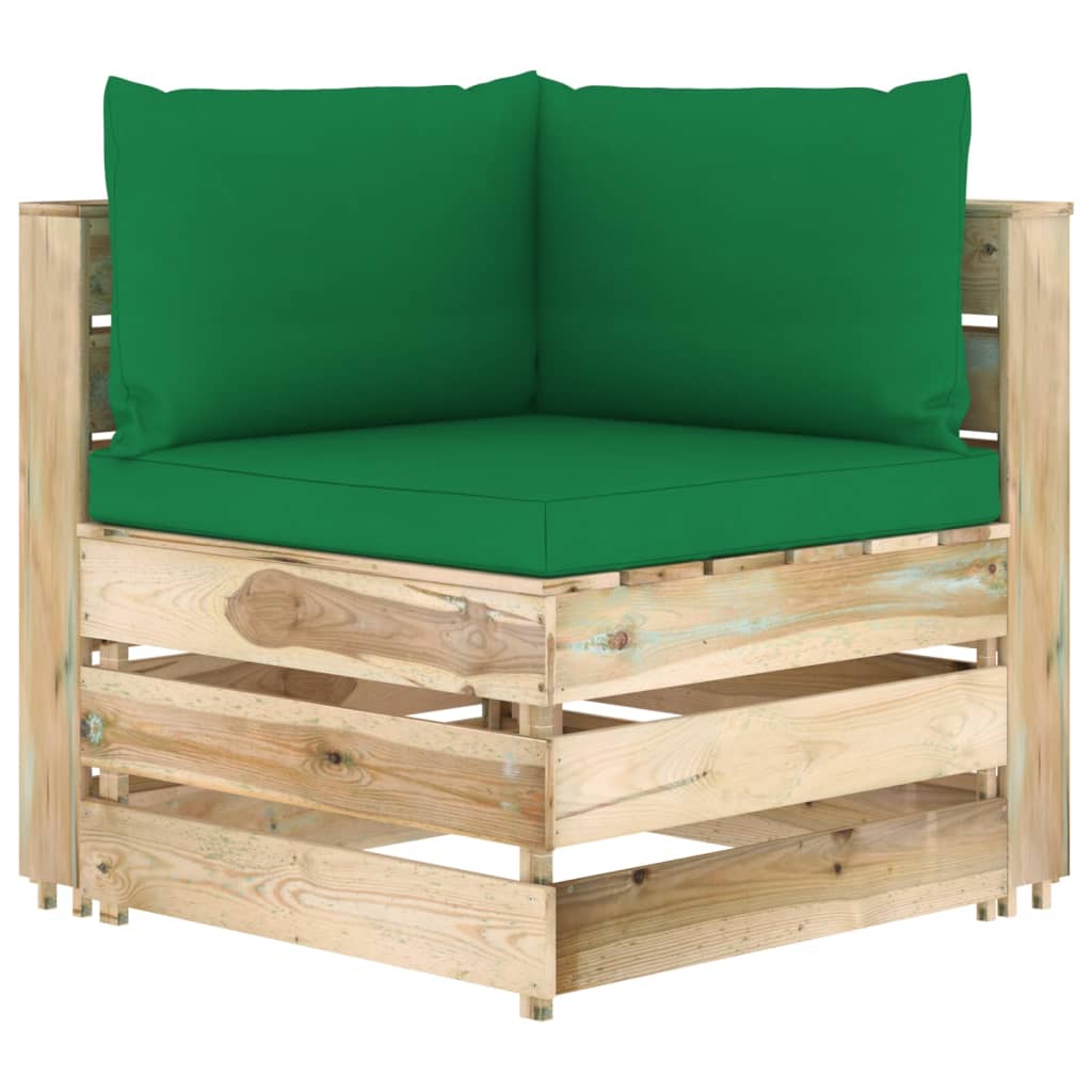 vidaXL Canapea de grădină cu 4 locuri cu perne, lemn impregnat verde