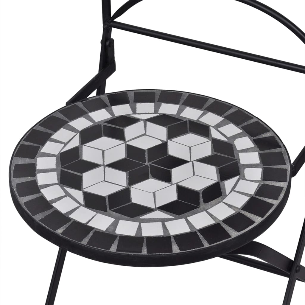 vidaXL Set de bistro mozaic, 3 piese, negru & alb, placă ceramică