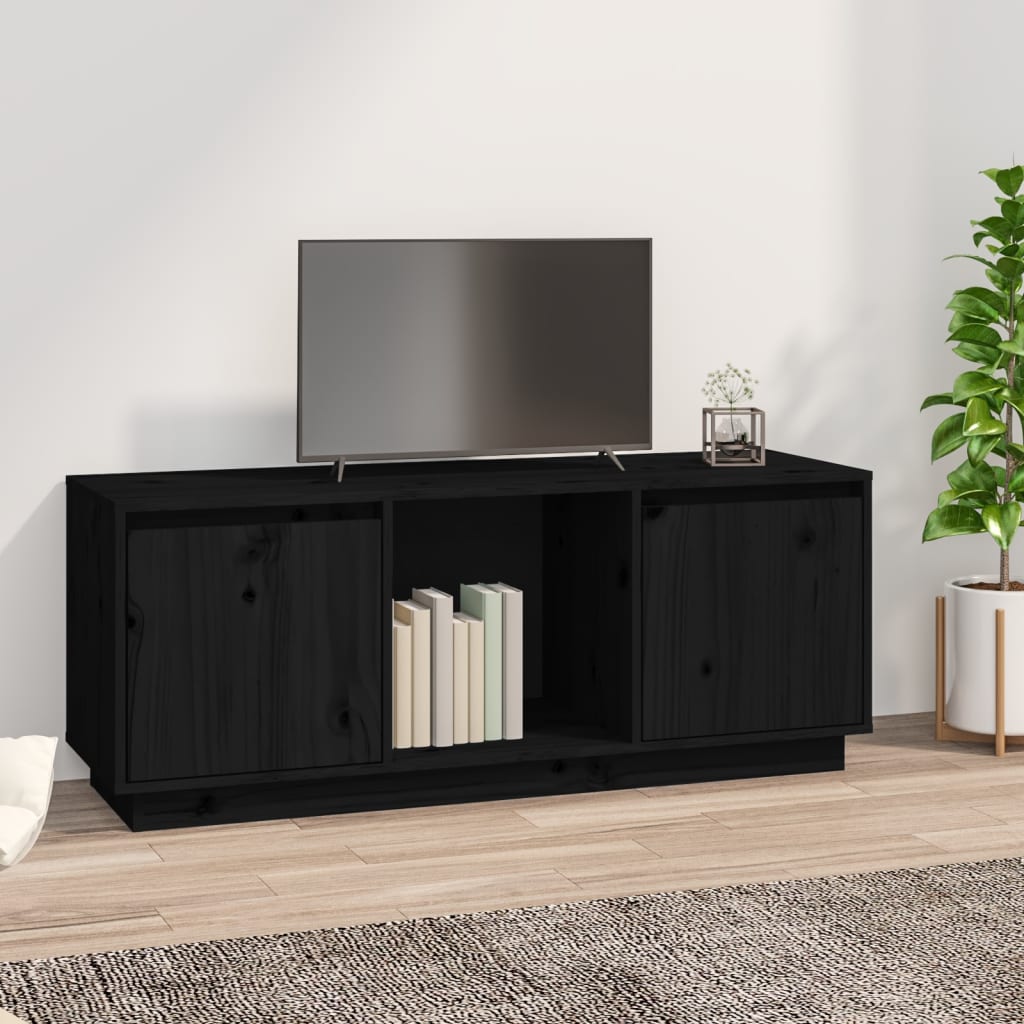 vidaXL Comodă TV, negru, 110,5x35x44 cm, lemn masiv de pin