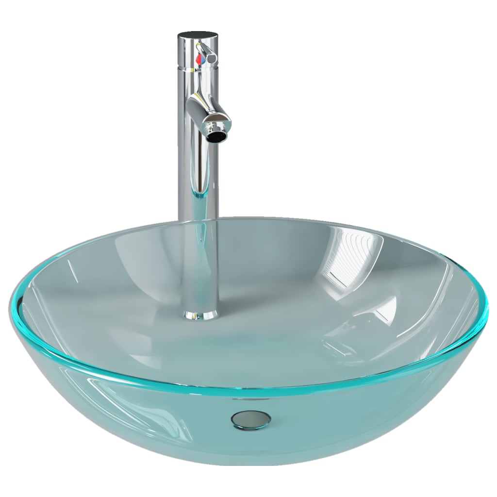 vidaXL Chiuvetă baie cu robinet&scurgere cu apăsare transparent sticlă