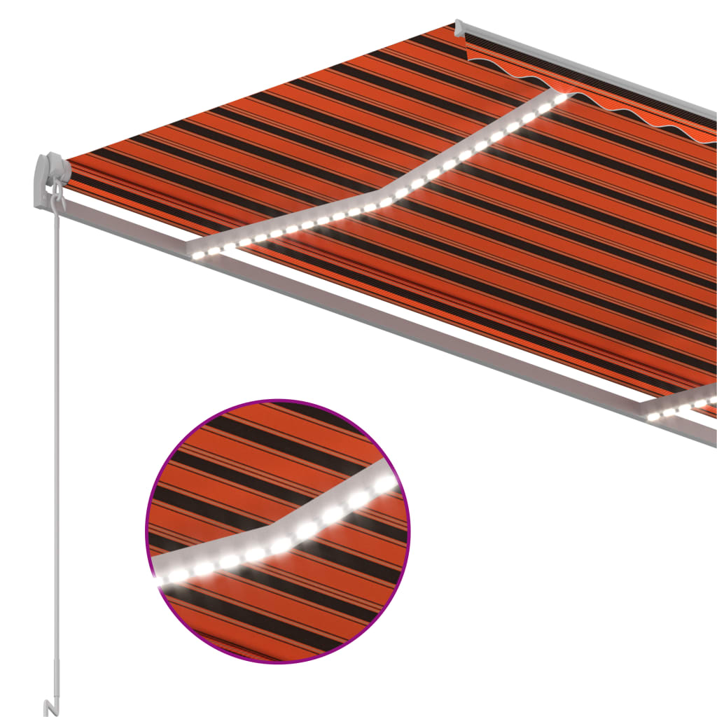 vidaXL Copertină automată cu senzor vânt&LED, portocaliu/maro, 3x2,5 m