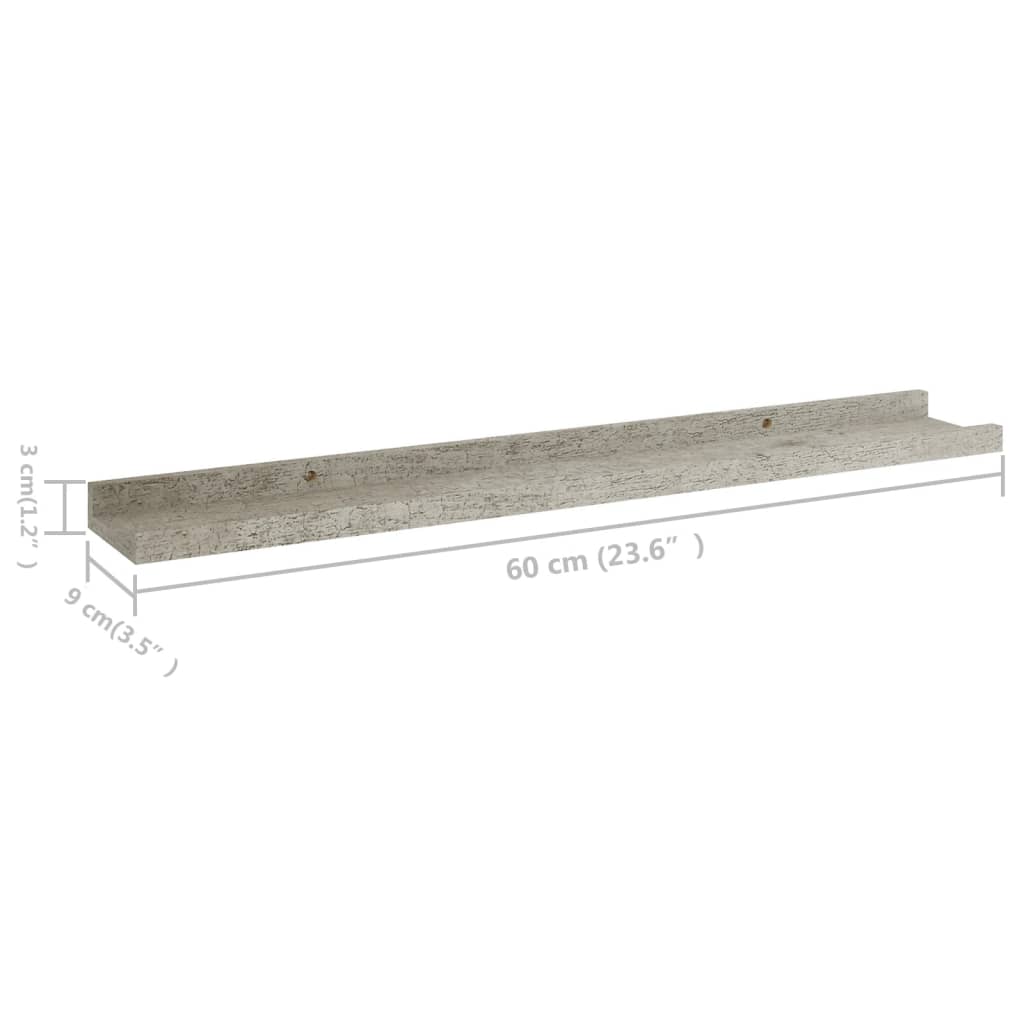 vidaXL Rafturi de perete, 4 buc., gri beton, 60x9x3 cm