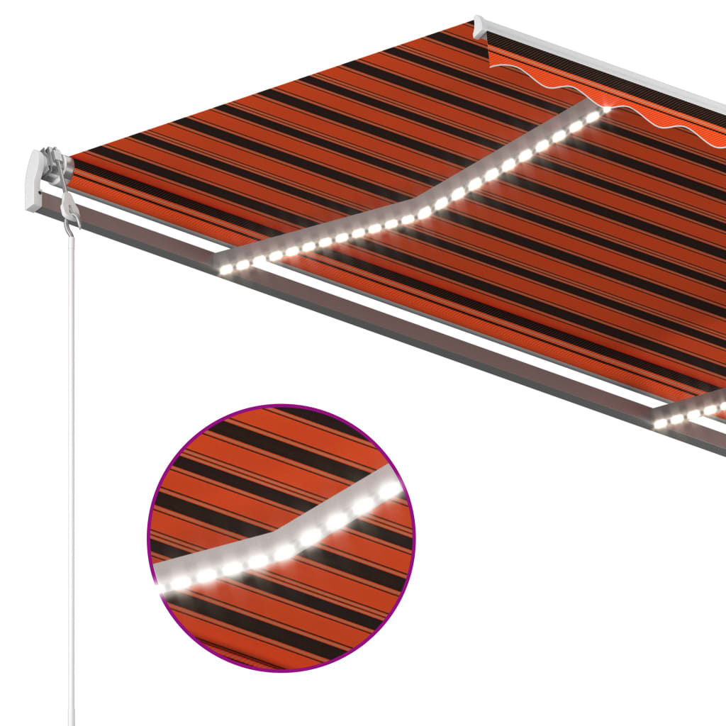 vidaXL Copertină retractabilă manual cu LED portocaliu & maro 3x2,5 m