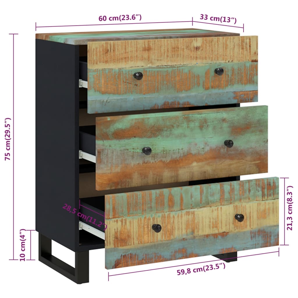 vidaXL Servante, 2 buc., 60x33x75 cm, lemn masiv reciclat