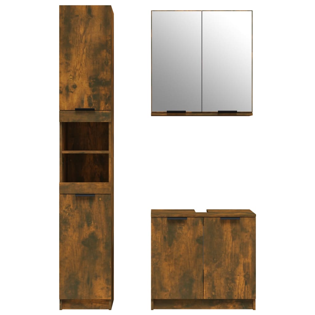 vidaXL Set dulapuri bucătărie, 3 piese, stejar afumat, lemn prelucrat