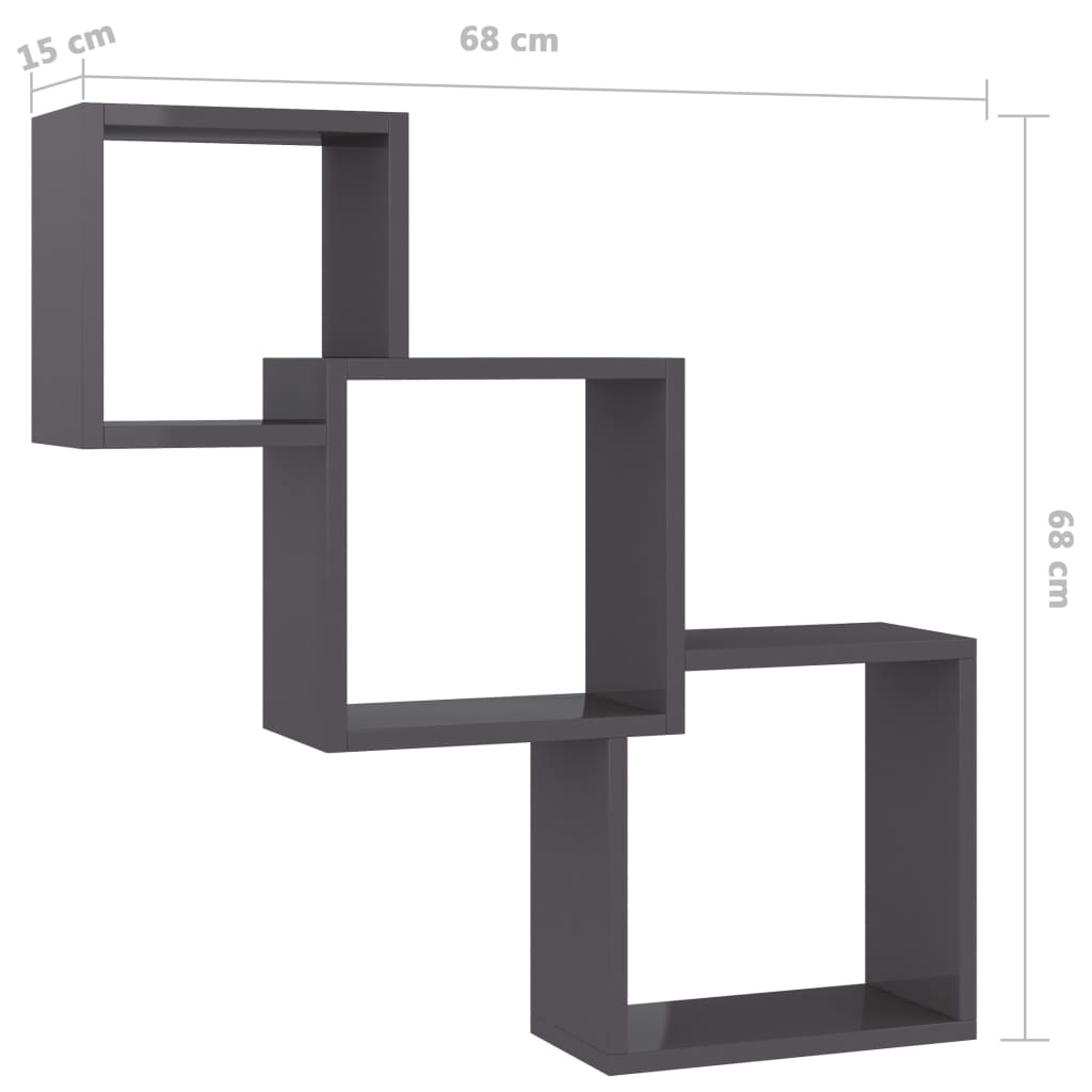 vidaXL Rafturi de perete cub, gri extralucios, 84,5x15x27 cm, PAL