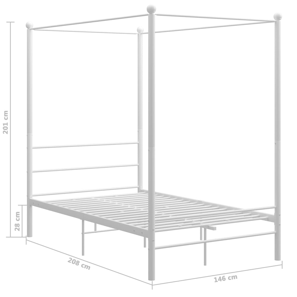 vidaXL Cadru de pat cu baldachin, alb, 140x200 cm, metal