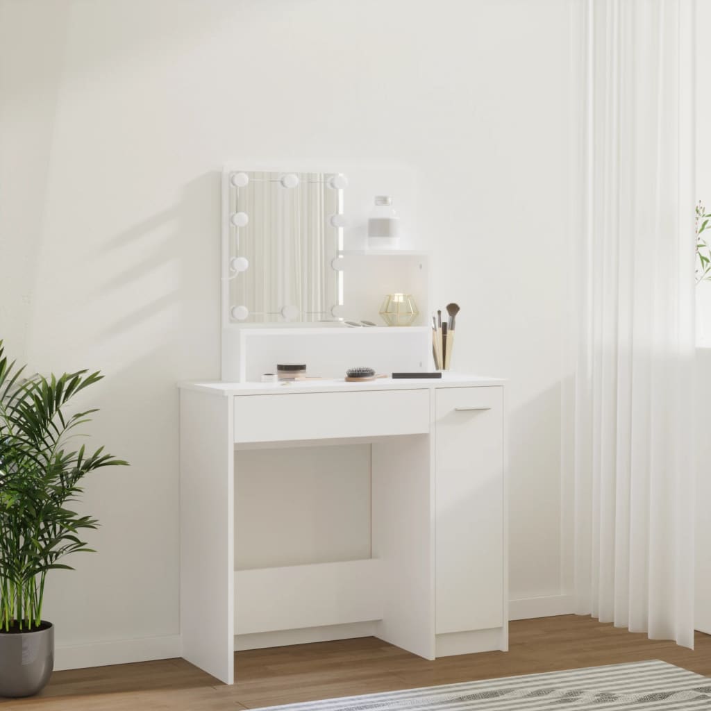 vidaXL Masă de toaletă cu LED, alb, 86,5x35x136 cm