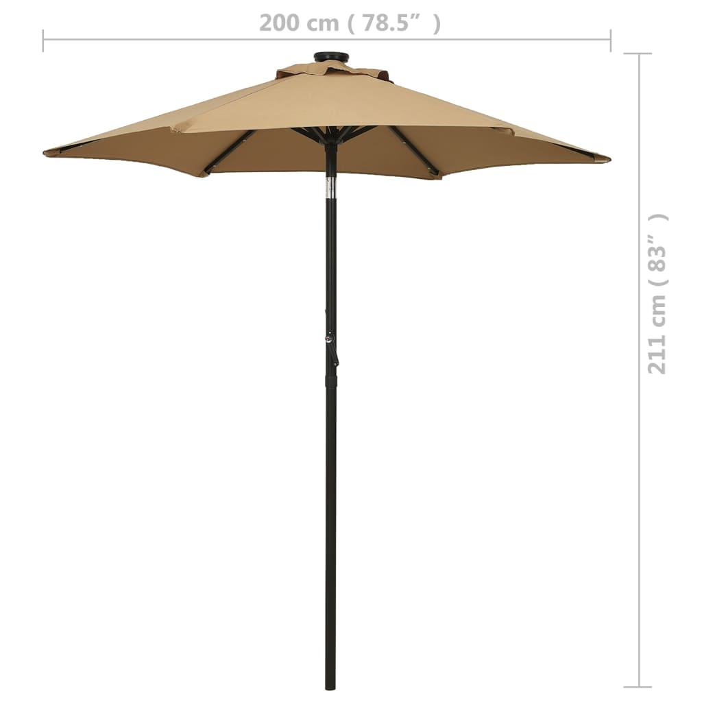 vidaXL Umbrelă de soare cu lumini LED, gri taupe, 200x211 cm, aluminiu