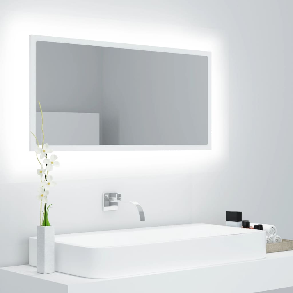 vidaXL Oglindă de baie cu LED, alb, 90x8,5x37 cm, acril