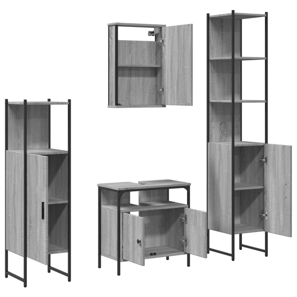 vidaXL Set mobilier de baie, 4 piese, gri sonoma, lemn prelucrat