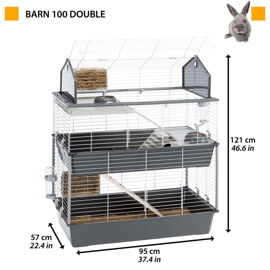 Ferplast Cușcă de iepuri , "Barn 100 Double" , gri ,95x57x121 cm