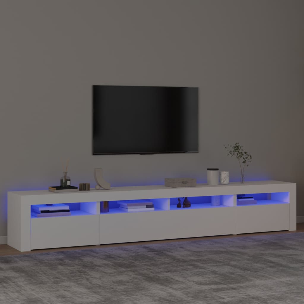 vidaXL Comodă TV cu lumini LED, alb, 240x35x40 cm