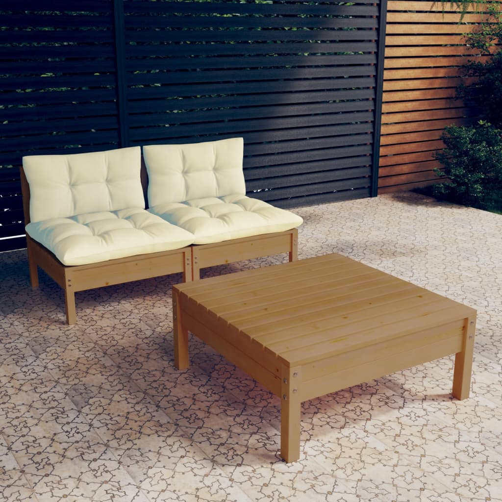 vidaXL Set mobilier grădină cu perne crem, 3 piese, lemn de pin