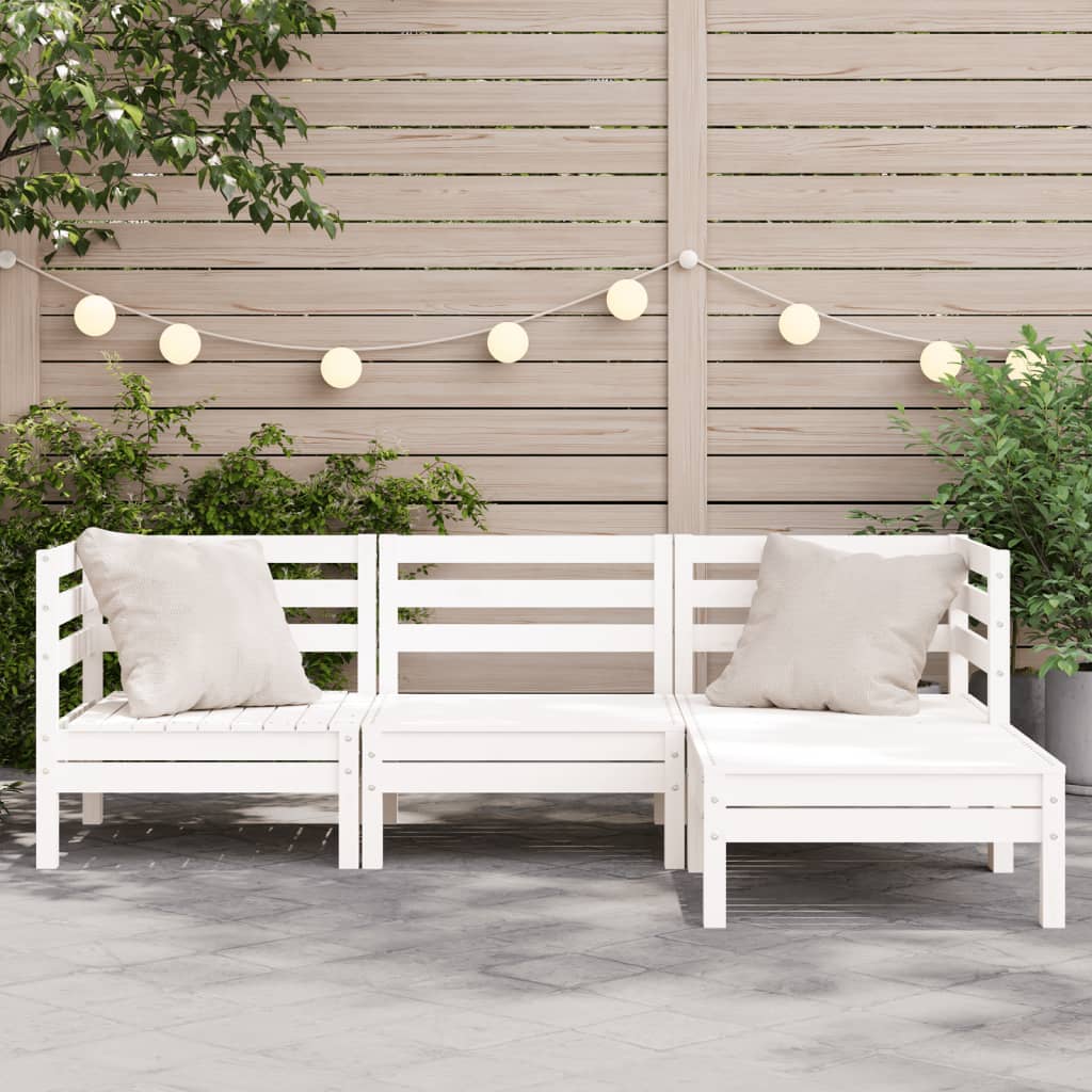 vidaXL Canapea de grădină cu 3 locuri/taburet, alb, lemn masiv de pin