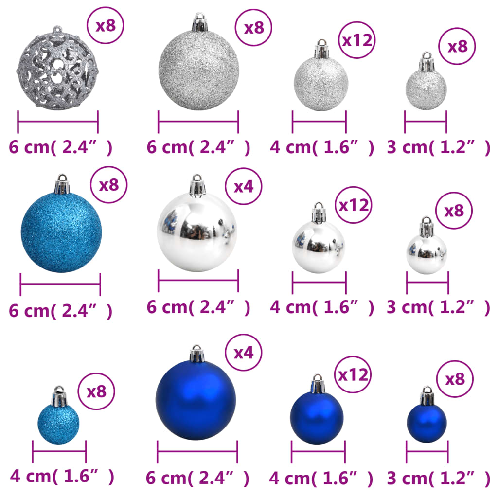 vidaXL Globuri de Crăciun 100 buc., albastru și argintiu, 3 / 4 / 6 cm