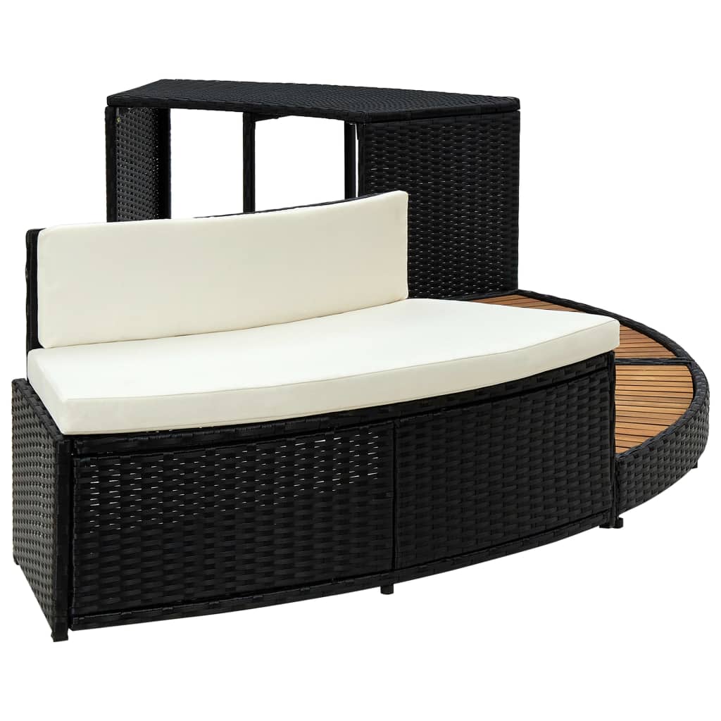 vidaXL Mobilier de împrejmuire spa, negru, poliratan și lemn de acacia