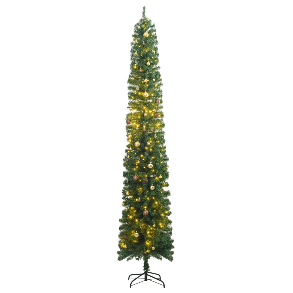 vidaXL Brad de Crăciun subțire 300 LED-uri și set globuri, 270 cm