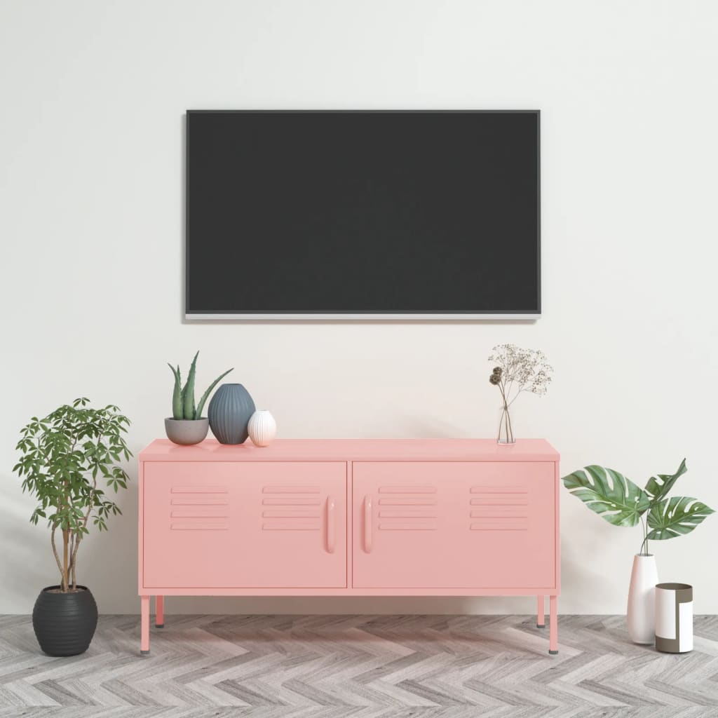 vidaXL Comodă TV, roz, 105x35x50 cm, oțel