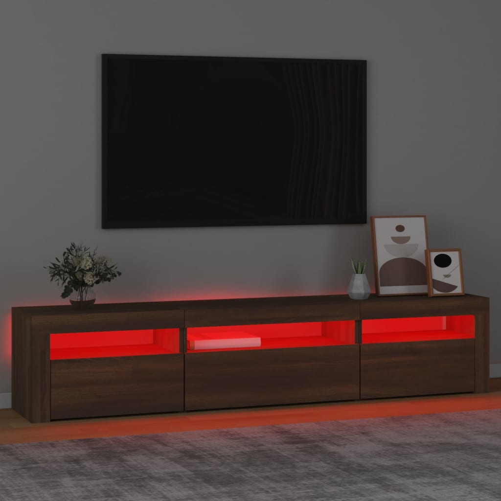 vidaXL Comodă TV cu lumini LED, stejar maro, 195x35x40 cm