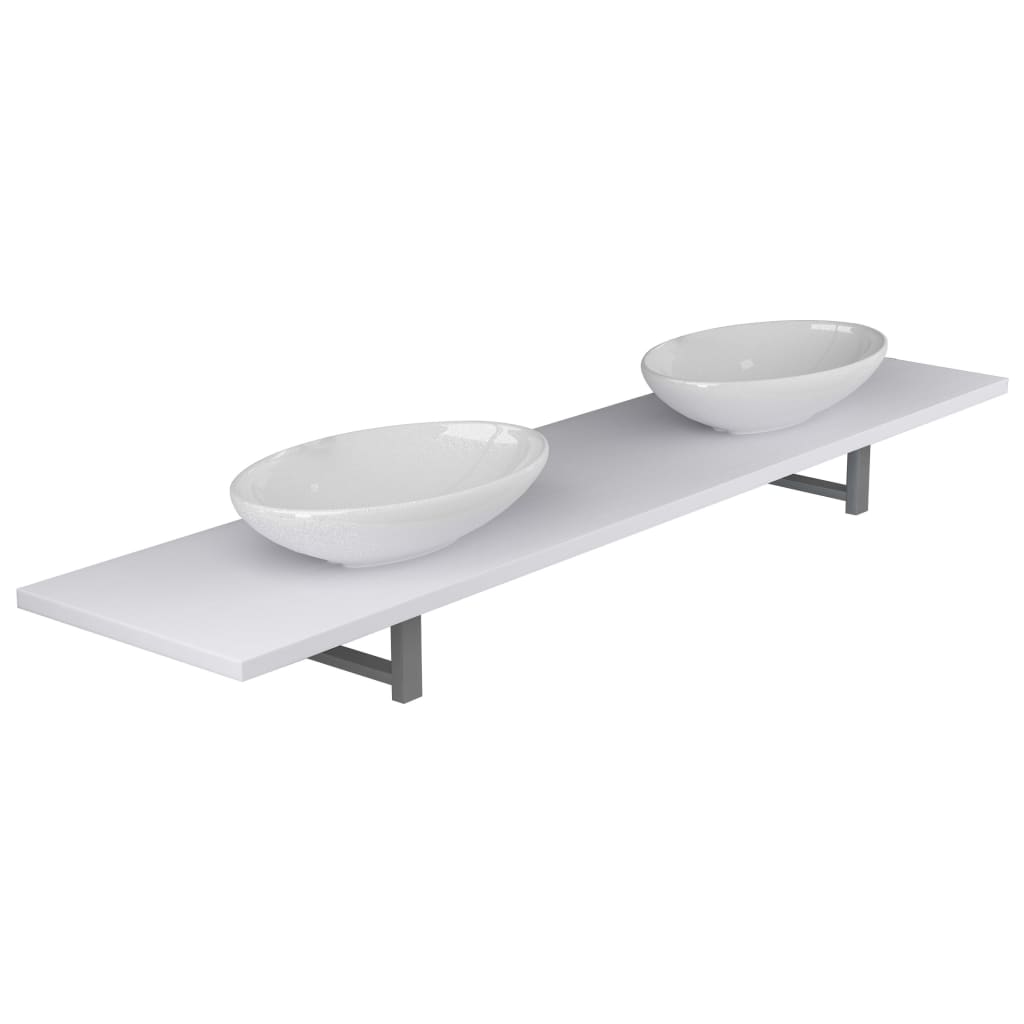 vidaXL Set mobilier de baie din trei piese, alb, ceramică
