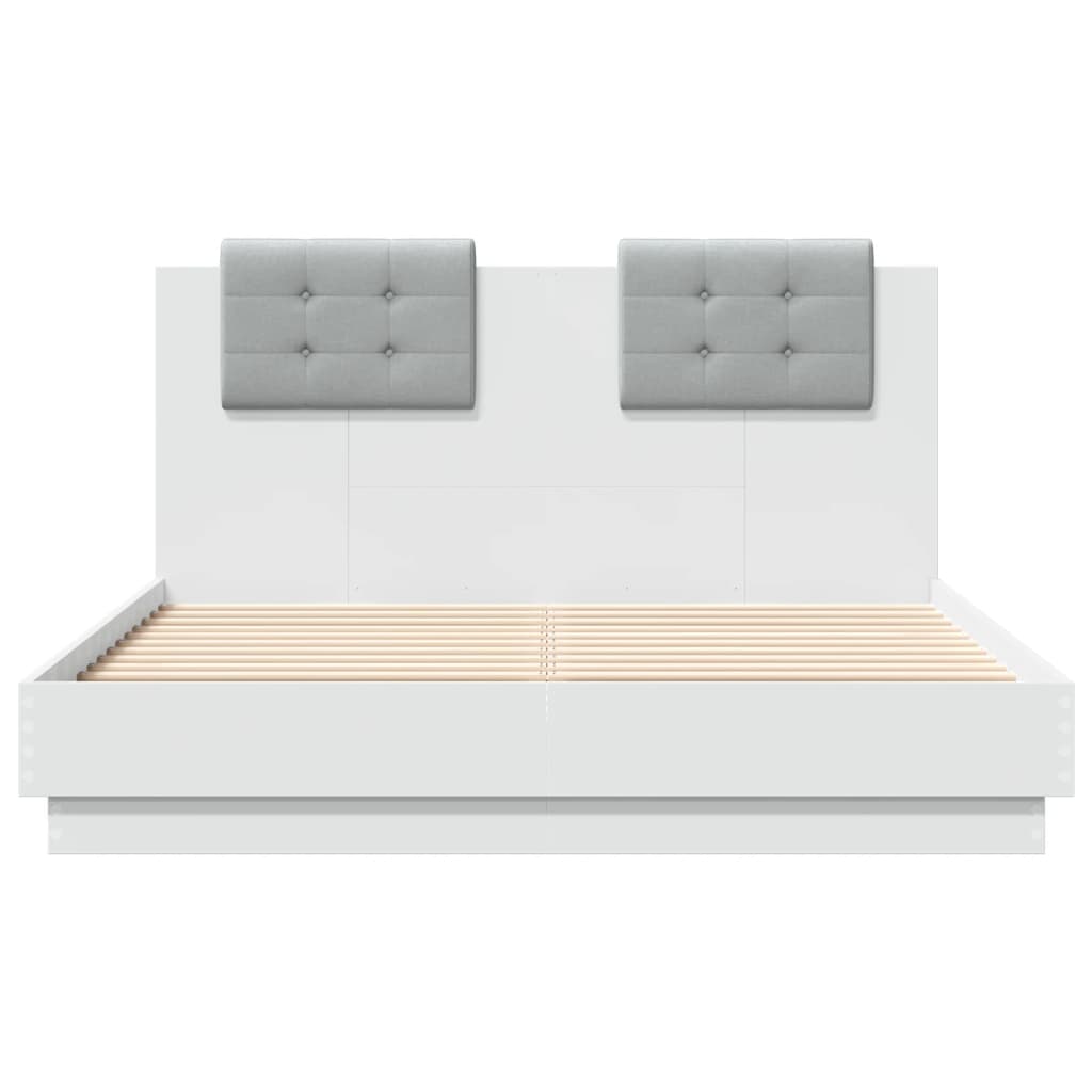 vidaXL Cadru de pat cu tăblie și lumini LED, alb, 135x190 cm