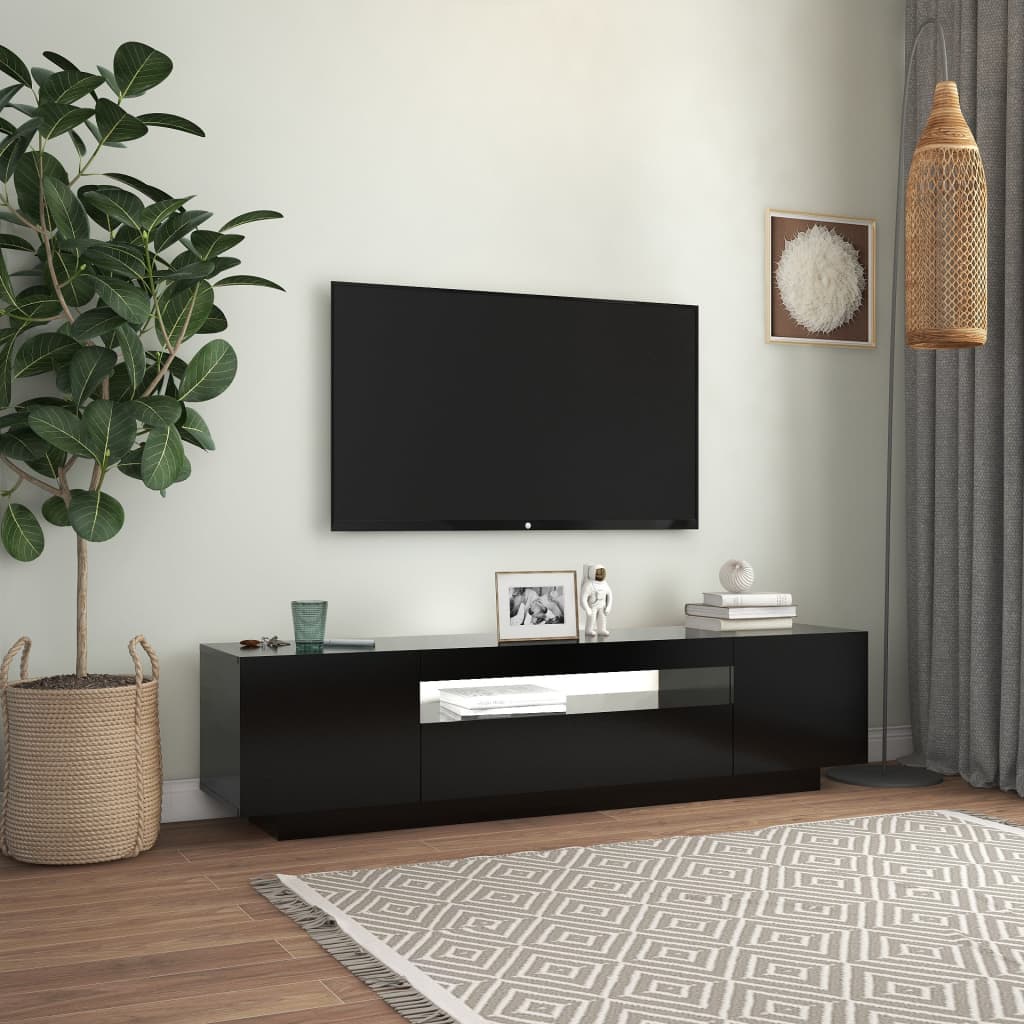 vidaXL Comodă TV cu lumini LED, negru, 160x35x40 cm