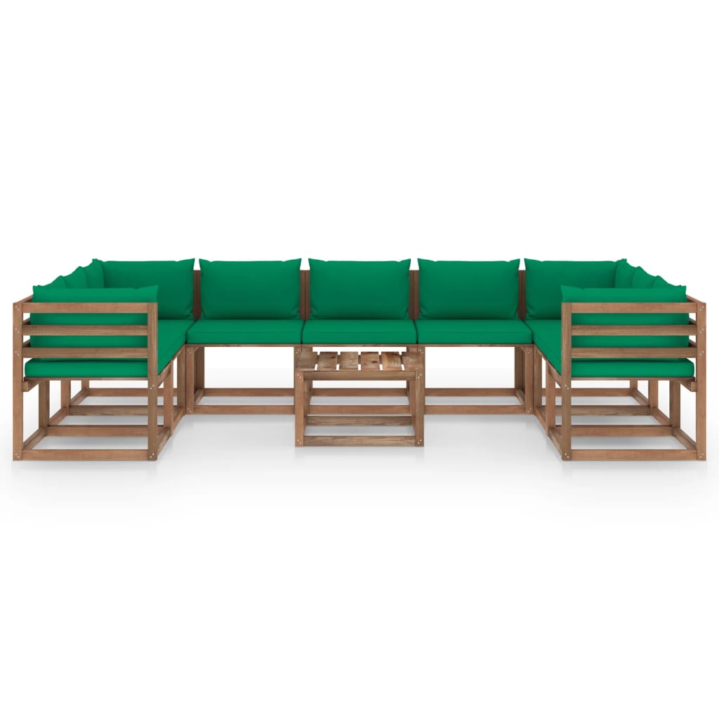 vidaXL Set mobilier de grădină cu perne verzi, 10 piese