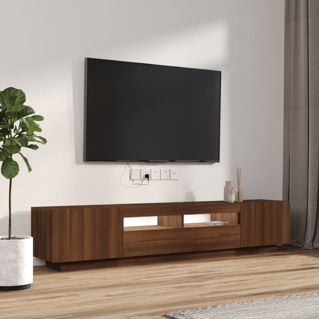 vidaXL Set dulapuri TV cu LED, 2 piese, stejar maro, lemn prelucrat