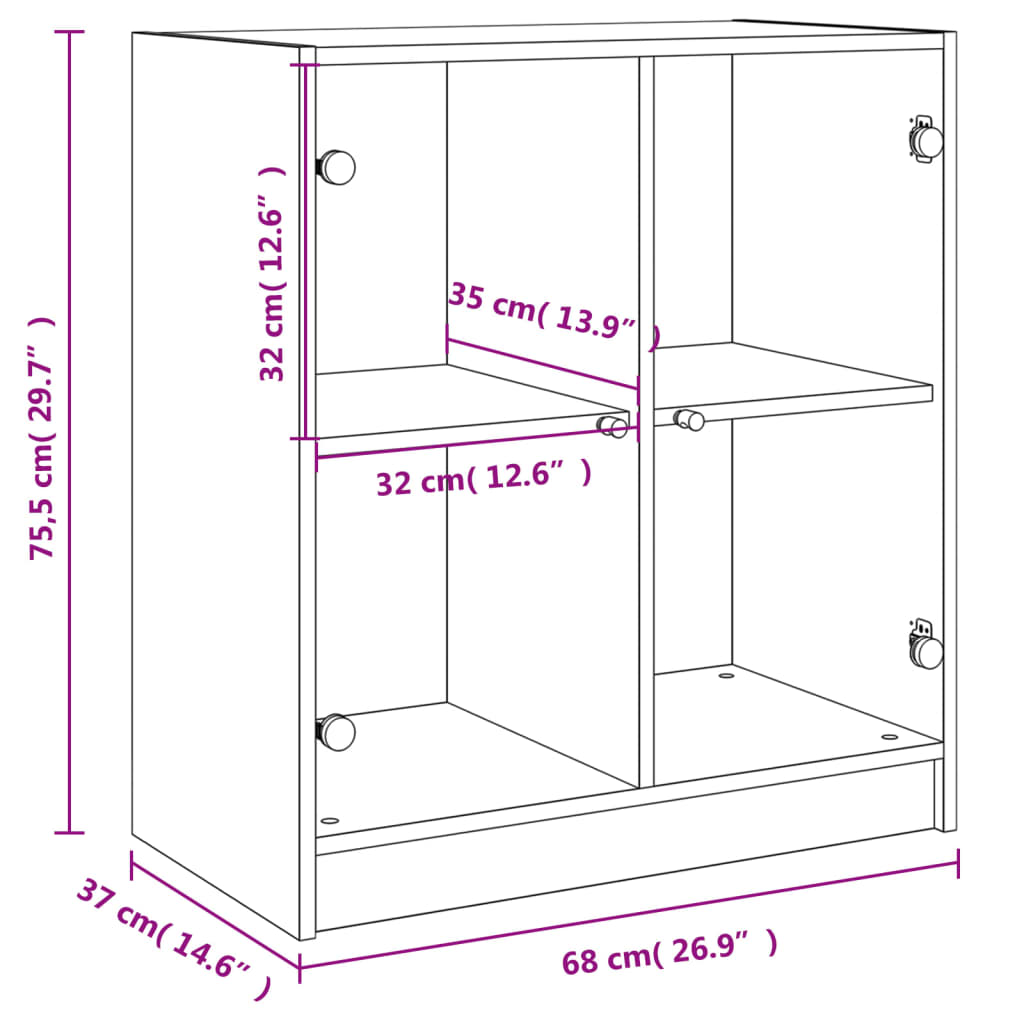 vidaXL Dulap lateral cu uși din sticlă, alb, 68x37x75,5 cm