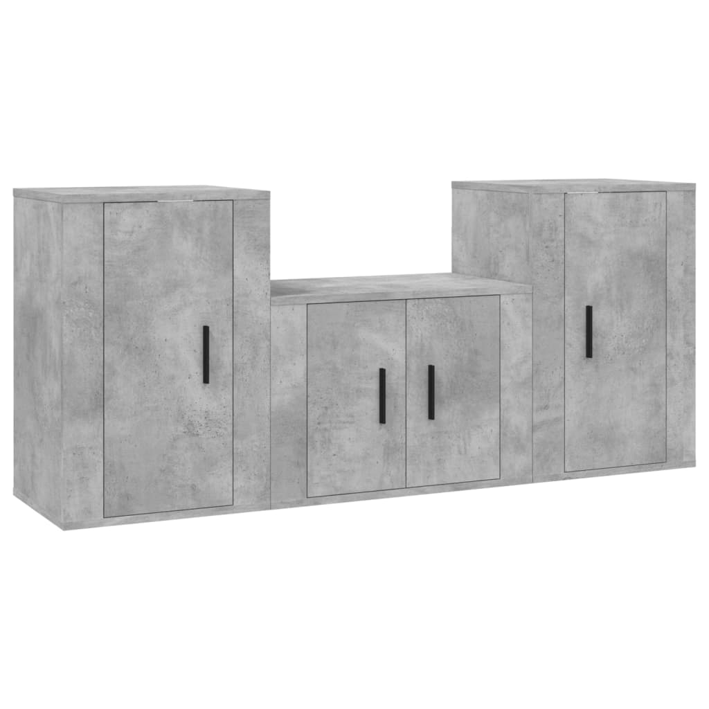 vidaXL Set dulapuri TV, 3 piese, gri beton, lemn prelucrat