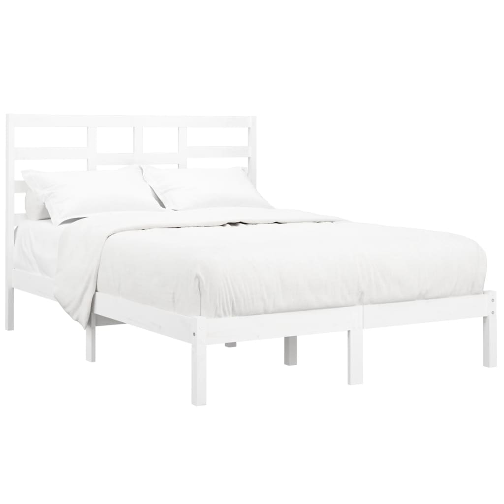 vidaXL Cadru de pat dublu, alb, 135x190 cm, lemn masiv