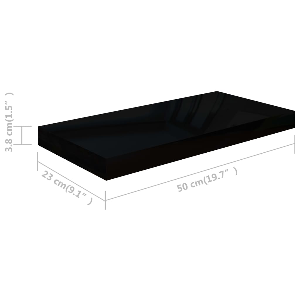 vidaXL Rafturi de perete, 2 buc., negru extralucios, 50x23x3,8 cm, MDF