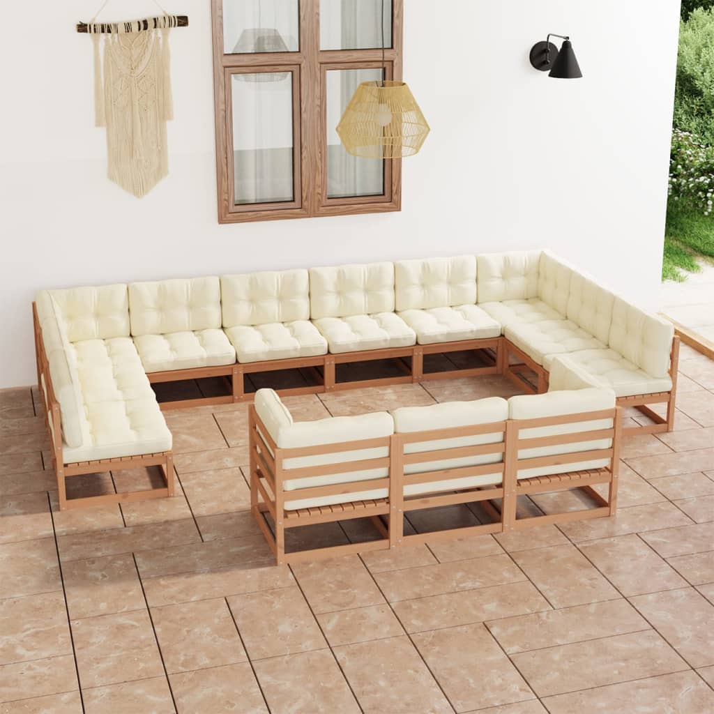 vidaXL Set mobilier grădină cu perne, 13 piese, maro, lemn masiv pin