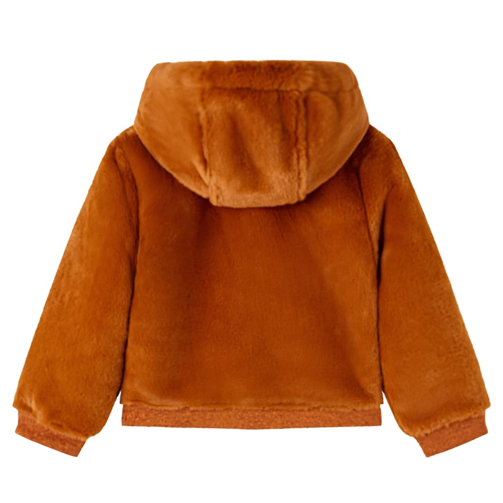 Jachetă cu glugă pentru copii, blană artificială, coniac, 92