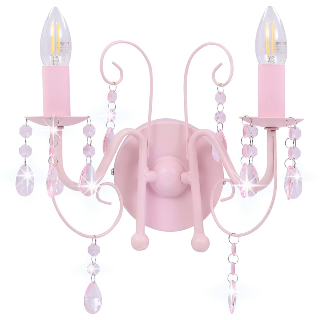 vidaXL Lampă de perete cu mărgele, roz, 2 becuri x E14