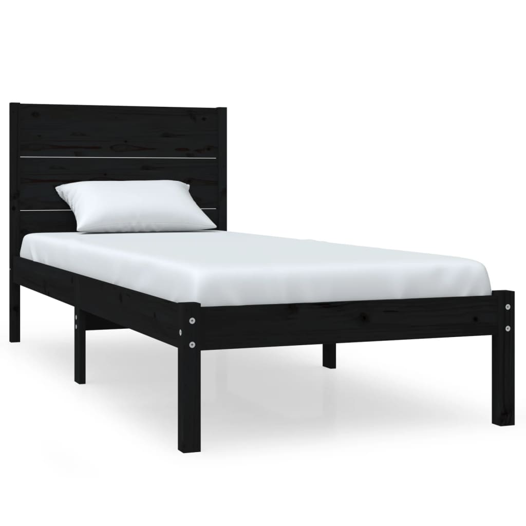 vidaXL Cadru de pat single, negru, 90x190 cm, lemn masiv